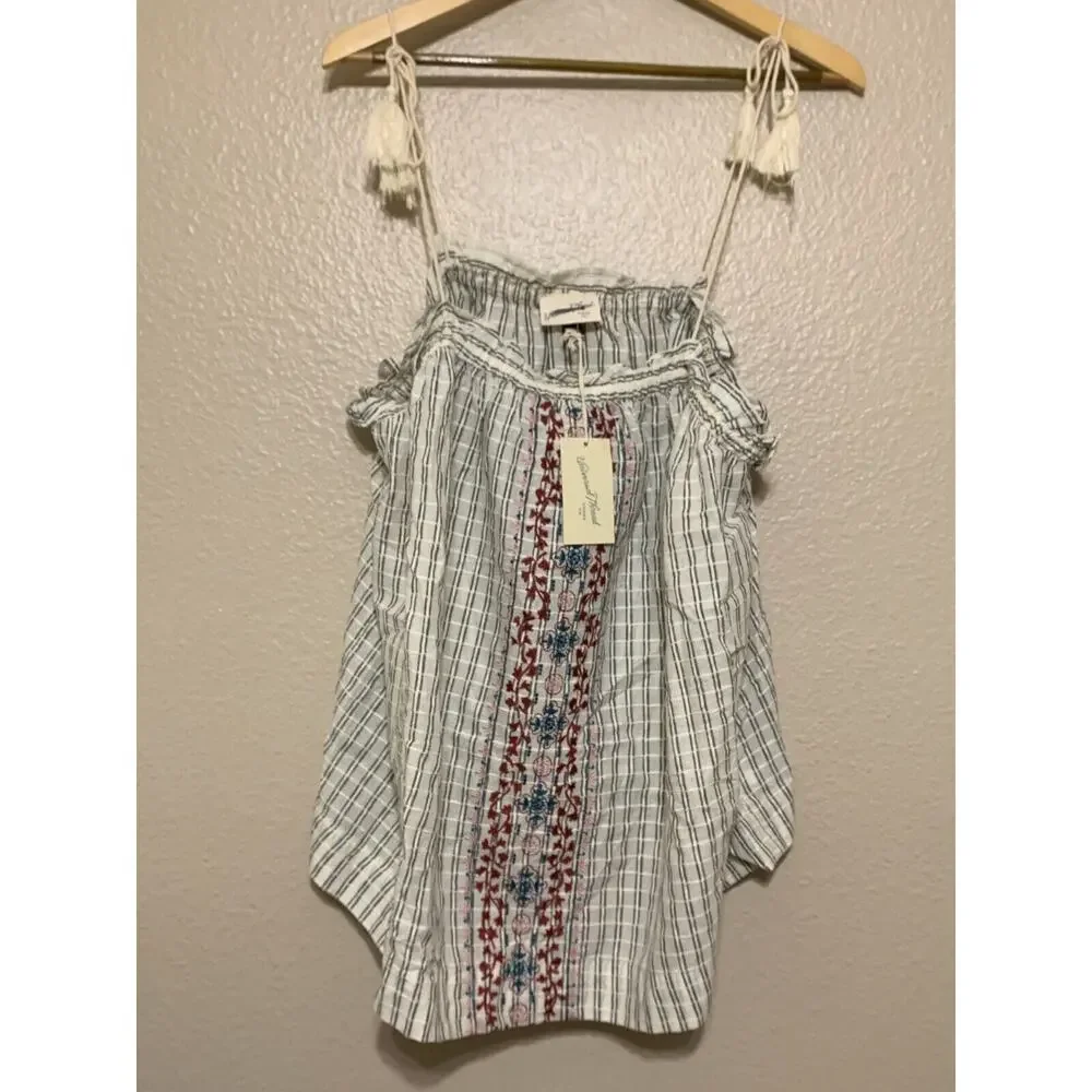 Universal Thread Stripe Embroidered Tassel Tie Strap Tank Top - Picture 3 of 10